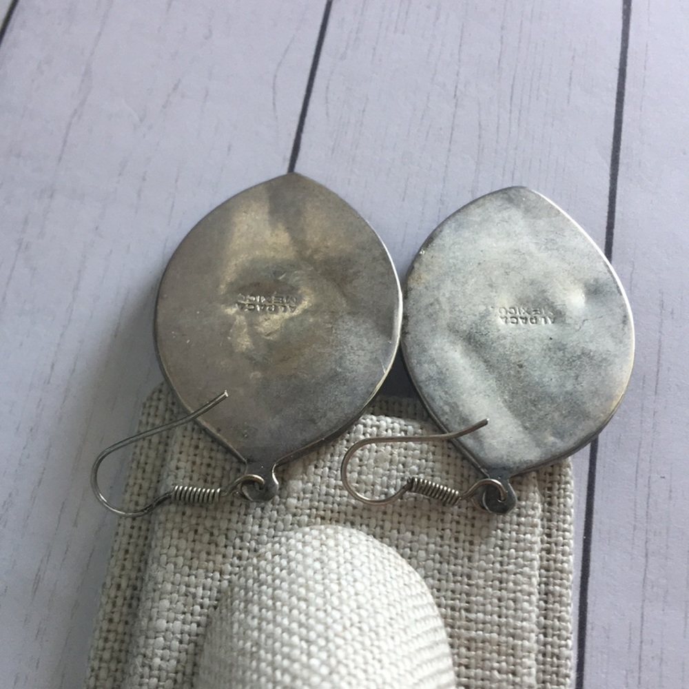 Vintage Alpaca Mexican Silver Inlay French Wire Earrings (Estate Find) - Picture 10 of 12